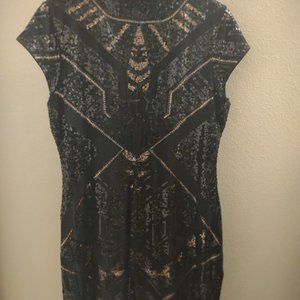 Express Black and Gold Sequin Bodycon Dress XL
